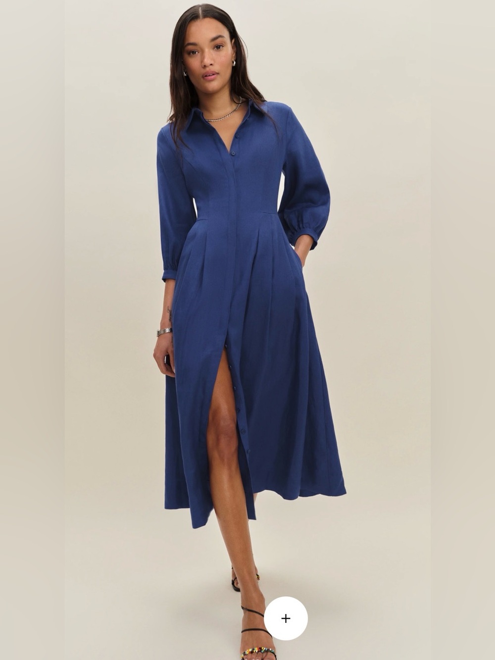 Tara linen dress Reformation Navy Button-Front Maxi Dress